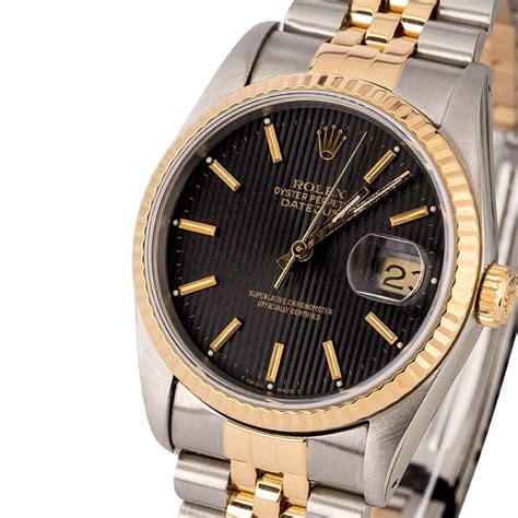 rolex datejust black tapestry dial|bob's rolex datejust 16233.